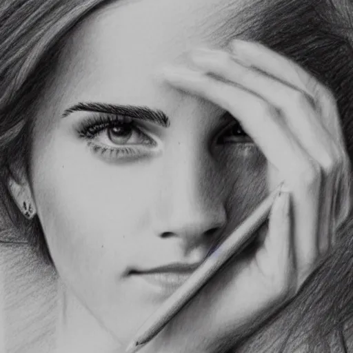 Image similar to extremely ultra highly detail pencil sketch drawing of emma watson,