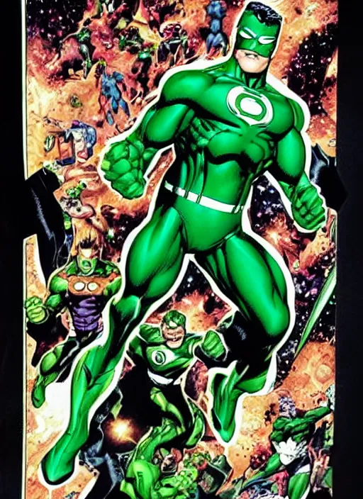 Image similar to 1 9 9 8 issue of a comic book cover depicting green lantern by ed mcguinness, masterpiece ink illustration,