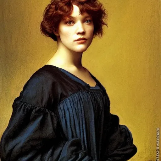 Image similar to portrait en buste of lea seydoux in an edwardian dress by frederic william burton and frederic leighton, abundantly detailed, perfectly detailed eyes