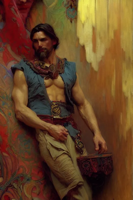 Image similar to attractive man, renaissance, cool colors, painting by gaston bussiere, craig mullins, greg rutkowski, alphonse mucha