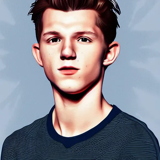 Prompt: portrait of tom holland, highly detailed, centered, solid color background, digital painting