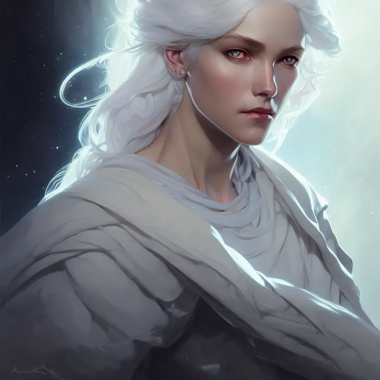 Image similar to gallent whitehaired girl portrait, sci-fi face, elegant, highly detailed, digital painting, artstation, concept art, smooth, sharp focus, illustration, art by artgerm and greg rutkowski and alphonse mucha