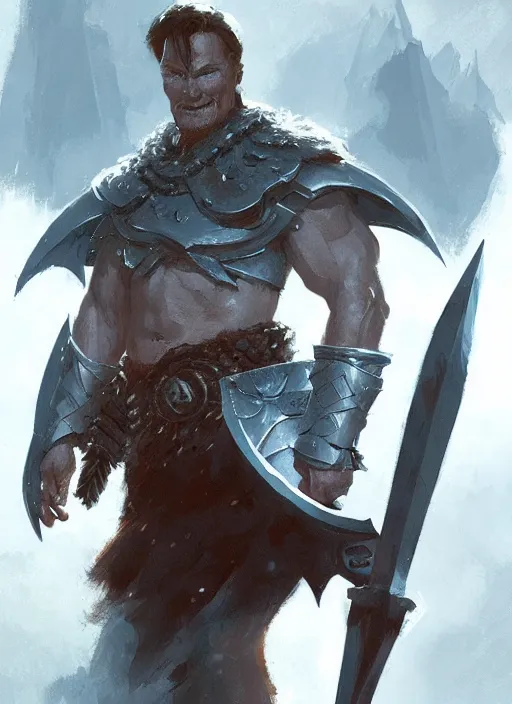 Image similar to illustration of conan o'brien as a dnd paladin with big muscles, by greg rutkowski artstation