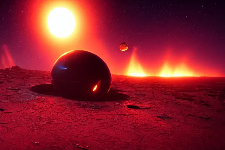 Image similar to crashed spaceship on fire. the spaceship is on a desert world planet. The atmosphere is full with raining debris. There are three moons in the sky, and one shooting star in the background. Dramatic lighting. hyper-realistic photo artistic trending on artstation beautiful scenic octane render reddish hue highly detailed, 8k, epic composition