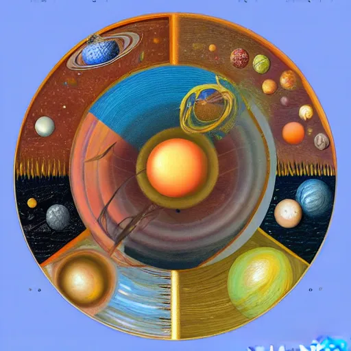 Image similar to dadaist artwork depicting the solar system
