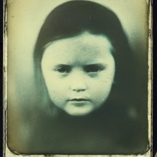 Prompt: old photo of a shy girl, daguerrotype, tintype, dirty. faded. old photograph, polaroid, highres, wet plate collodion,