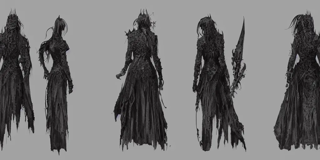 Image similar to gothic character back detail designs, Milo Manara, Greg Rutkowski, character sheet, Darek Zabrocki, Karlkka, Jayison Devadas, Phuoc Quan, trending on Artstation, 8K, ultra wide angle, pincushion lens effect