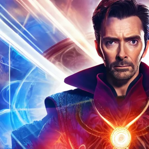 Prompt: Film still of David Tennant as Dr. Strange in avengers endgame, 4k