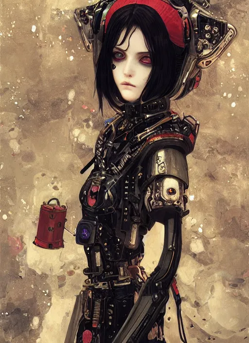 Image similar to portrait of beautiful young gothic maiden, cyberpunk, Warhammer, highly detailed, artstation, illustration, art by Gustav Klimt and Range Murata and Ilya Kuvshinov