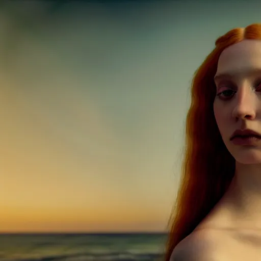 Prompt: photographic portrait of a stunningly beautiful english renaissance female in soft dreamy light at sunset, beside the sea, soft focus, contemporary fashion shoot, in a tim burton movie, by edward robert hughes, annie leibovitz and steve mccurry, david lazar, jimmy nelsson, extremely detailed, breathtaking, hyperrealistic, perfect face, octane render