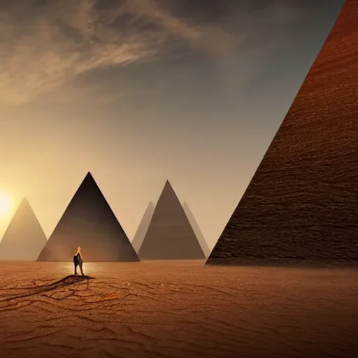 Prompt: an ancient being waking up at a pyramind, desert, award winning, 4 k, oscar award, fantasy, amazing, good, hd, high quality details