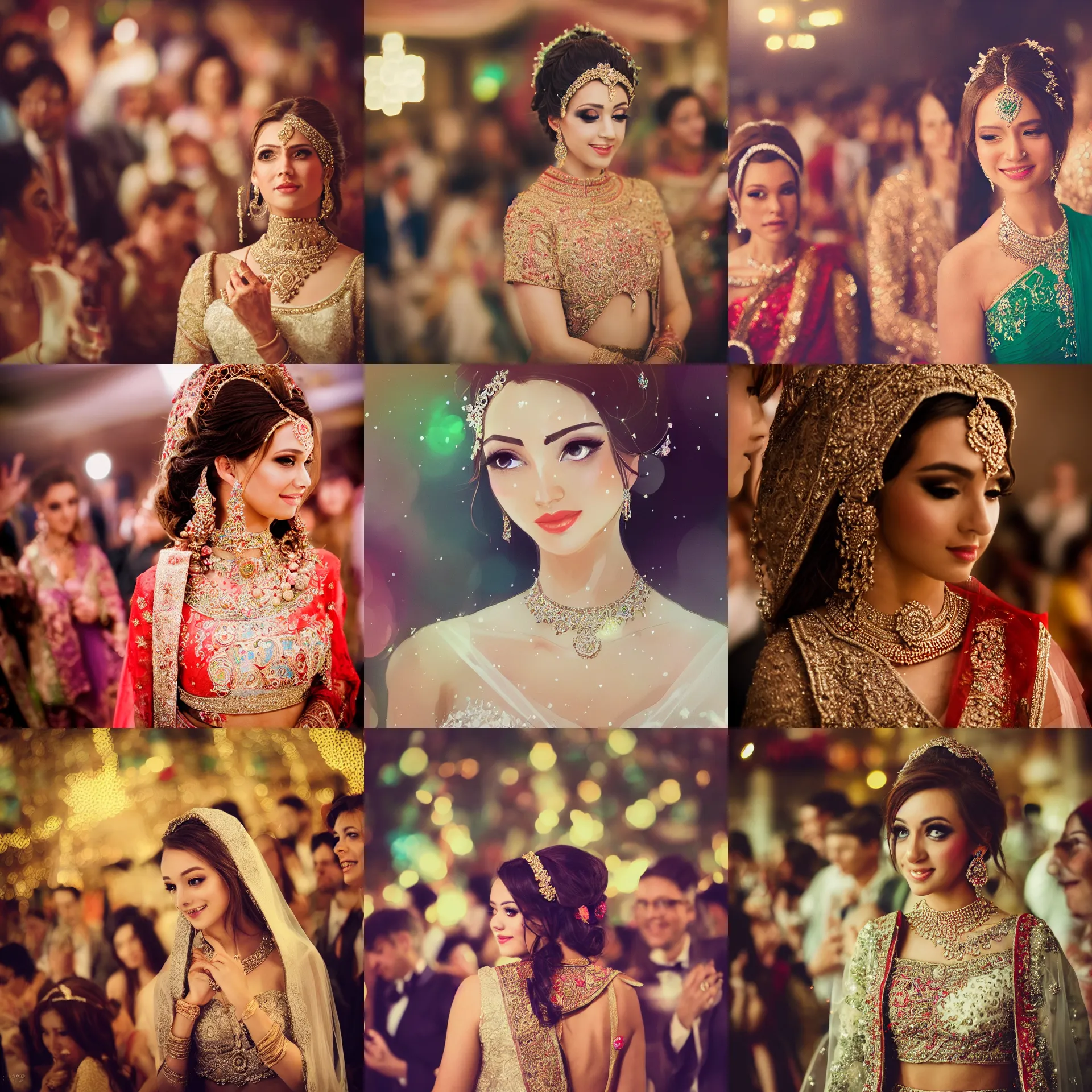 Prompt: a beauty attending weddings become the focus of the audience, bokeh, artstation