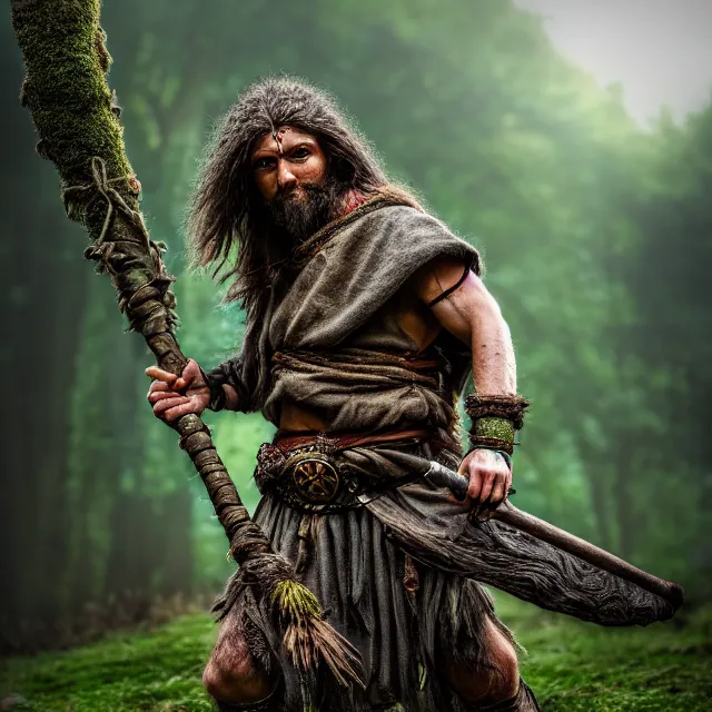 Image similar to photo of a druid warrior, highly detailed, 4 k, hdr, smooth, sharp focus, high resolution, award - winning photo