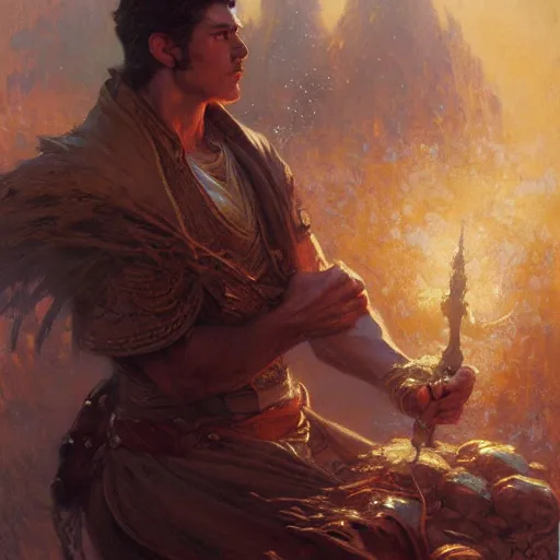 Prompt: stunning male wizard causing huge tsunami by exhaling breath, highly detailed painting by gaston bussiere, craig mullins, j. c. leyendecker, 8 k