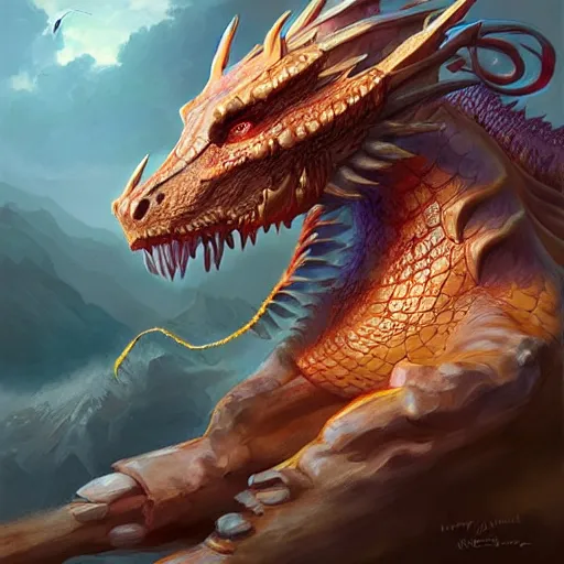 Image similar to A dragon with fantasy art background , digital art by Mandy Jurgens and Irina French and Heraldo Ortega , hyperdetailed, artstation, cgsociety