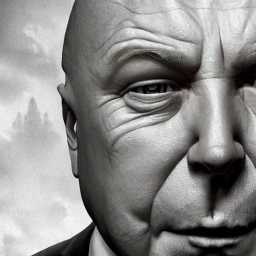 Image similar to hyperrealistic mixed media image of alex jones from info wars disguised as dr. evil, stunning 3 d render inspired art by istvan sandorfi and greg rutkowski, perfect facial symmetry, realistic, highly detailed attributes and atmosphere, dim volumetric cinematic lighting, 8 k octane extremely hyper - detailed render, post - processing, masterpiece,