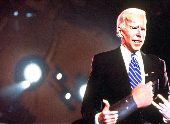 Image similar to publicity photo still of joe biden in gwar live on stage 1 9 9 8, 8 k, live concert lighting, mid shot