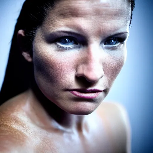 Image similar to dramatic lighting, a close - up studio photographic portrait of gina carano by steve mccurry