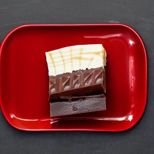 Prompt: a slice of a delicious chocolate cafe with a cherry on top, on a plate, in the style of the pictures on a menu from a japanese restaurant