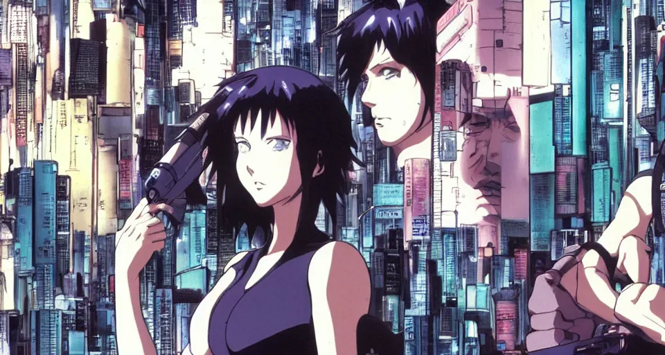 Prompt: Coherence. Screenshot from an episode of the anime 'Ghost in the shell: Stand Alone Complex' (2003). Produced by 'Production I.G'. Original manga by Masamune Shirow. Art direction by Kazuki Higashiji and Yuusuke Takeda.