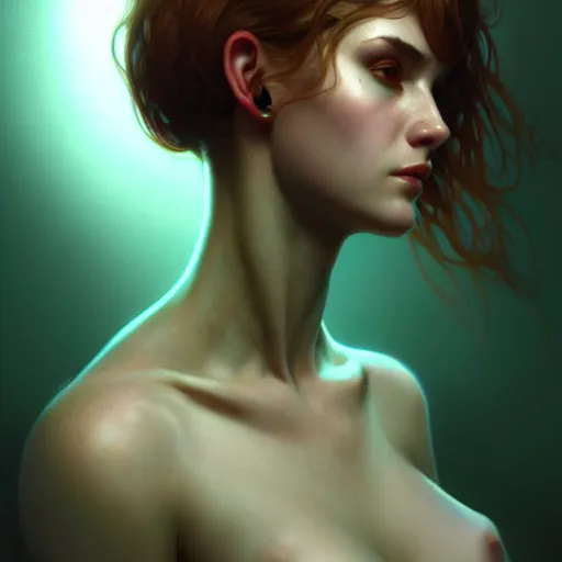 Image similar to neurogirl computer dramatic lighting, highly detailed, lifelike, photorealistic, digital painting, artstation, concept art, smooth, sharp focus, illustration, art by john collier and krenz cushart and artem demura and alphonse mucha and and albert aublet