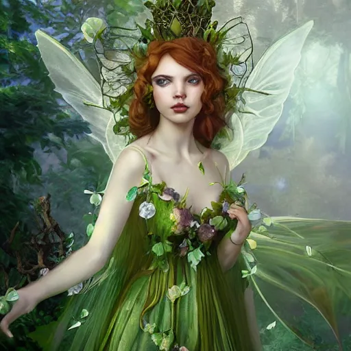 Prompt: portrait of hannah murray as titania, summer queen. faerie queen. queen of light, green hair made by caravaggio stanley artgerm lau wlop rossdraws artstation cgsociety concept art cgsociety octane render