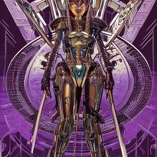 Image similar to portrait of mad egyptian mech queen, symmetrical, by juan gimenez, yoichi hatakenaka, masamune shirow, josan gonzales and dan mumford, ayami kojima, takato yamamoto, barclay shaw, karol bak, yukito kishiro, drawing, illustration, clear line