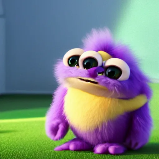 Image similar to a purple fluffy monster, adorable and cute, pixar, octane render, 4k