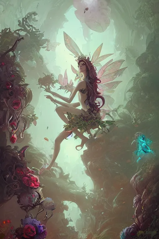 Prompt: book cover | plant fairy | digital painting | highly detailed | ultra realistic | dark fantasy | vivid colors | cinematic atmosphere | hyper detailed | peter mohrbacher