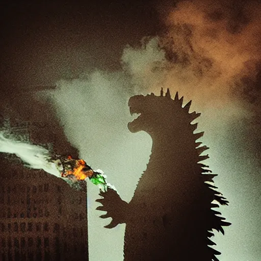 Image similar to godzilla smoking a joint, 5 5 mm