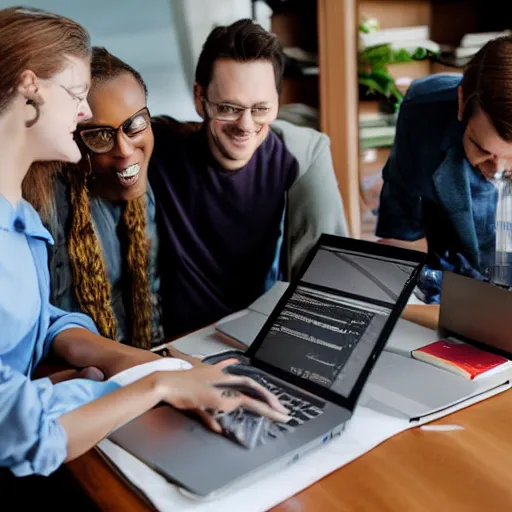 Prompt: people sitting on a laptop inputting prompts into discord