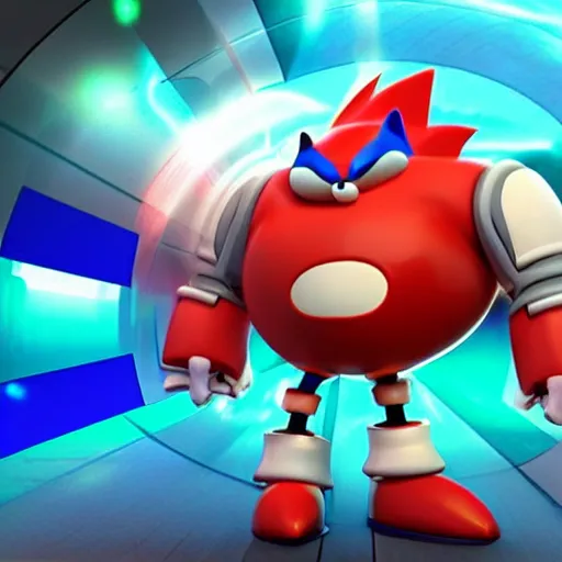 Prompt: fat sonic fighting doctor robotnik