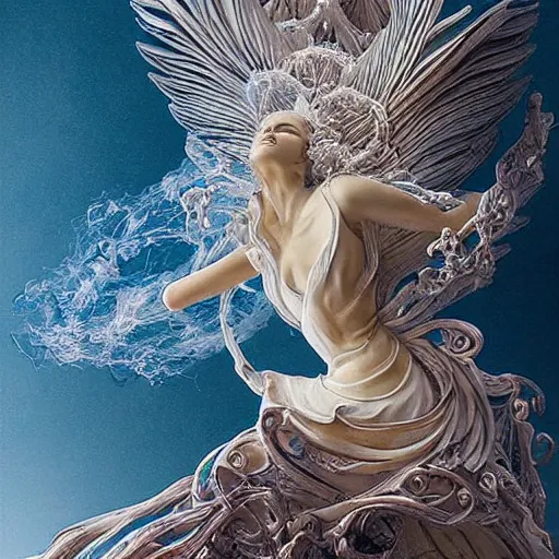 Image similar to ivory figure sculpture depicting the fall of an angel, exuberant organic elegant forms, by Karol Bak and Filip Hodas:: colorful intricate mandala explosions:: Intuit art:: damask wallpaper:: symmetrical