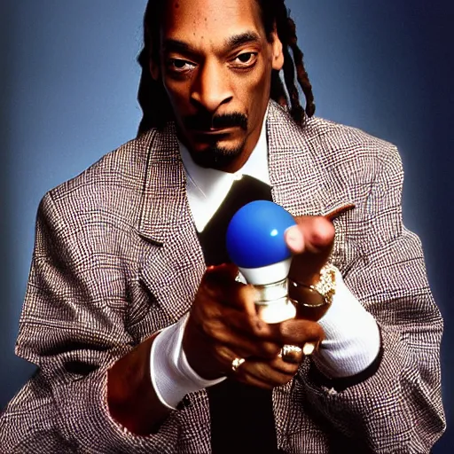 Prompt: Snoop Dogg holding a lightbulb for a 1990s sitcom tv show, Studio Photograph, portrait, C 12.0