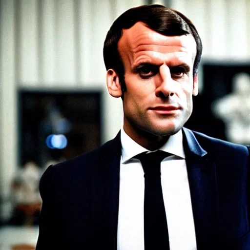 Image similar to Emmanuel Macron robot in American Psycho (1999)