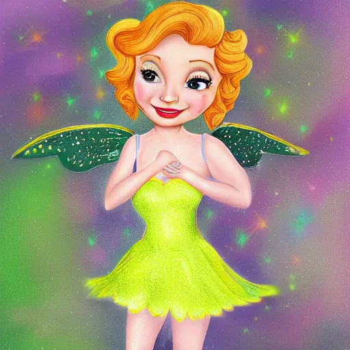 Prompt: christina hendricks with tinkerbell clothes, digital art,