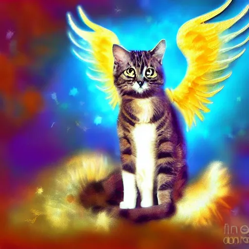 Image similar to cat with angel wings, digital art, trending