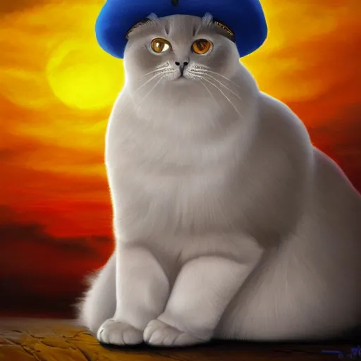 Prompt: oil painting portrait of a beautiful seal bicolor ragdoll cat wearing an artist smock and beret holding a paint palette with easel in front of the cat, sunset background, digital art, concept art, highly detailed, 3-D 4k, trending on art station, Mark Brooks,