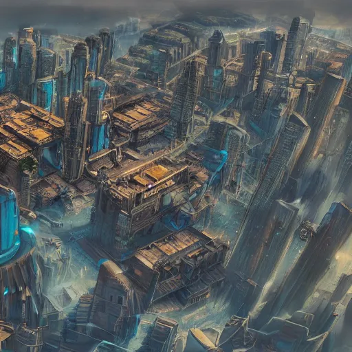 Prompt: a city in 1 6 4 0, cyberpunk, concept art, from above