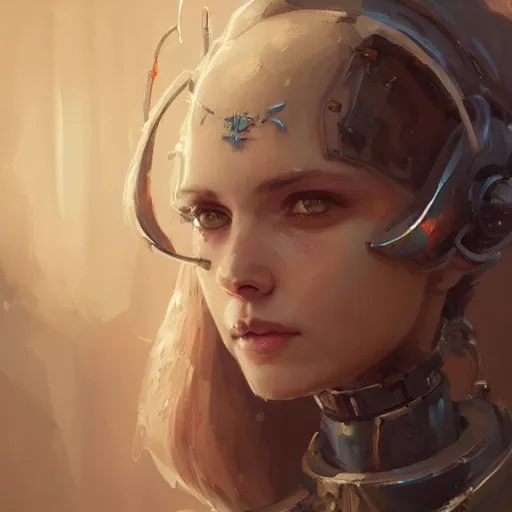 Image similar to portrait of a beautiful cute girl with robot ears by greg rutkowski, endless dungeon, 4k, intricate details