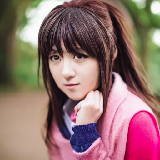 Image similar to portrait photo still of real life haruhi suzumiya, 8 k, 8 5 mm f 1. 8