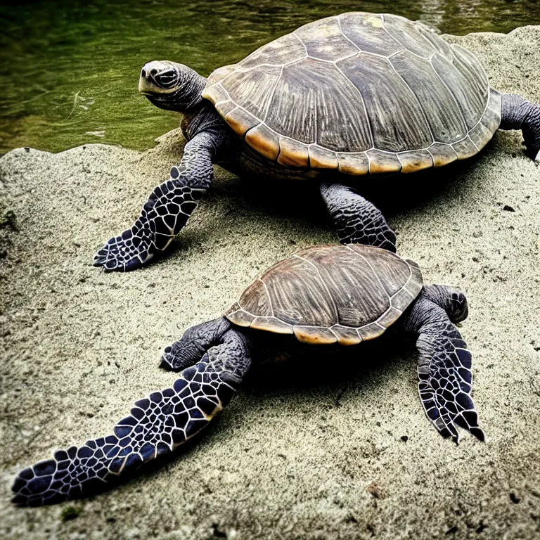 Prompt: a cool looking turtle with a mullet