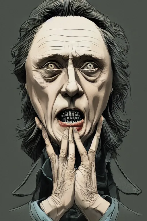 Image similar to christopher walken in sleepy hollow, full body, big two toned eyes, teeth gritted, horror, intricate details, cinematic, epic, realistic, anatomy, tomer hanuka, uplight, artstation, photorealistic, scary