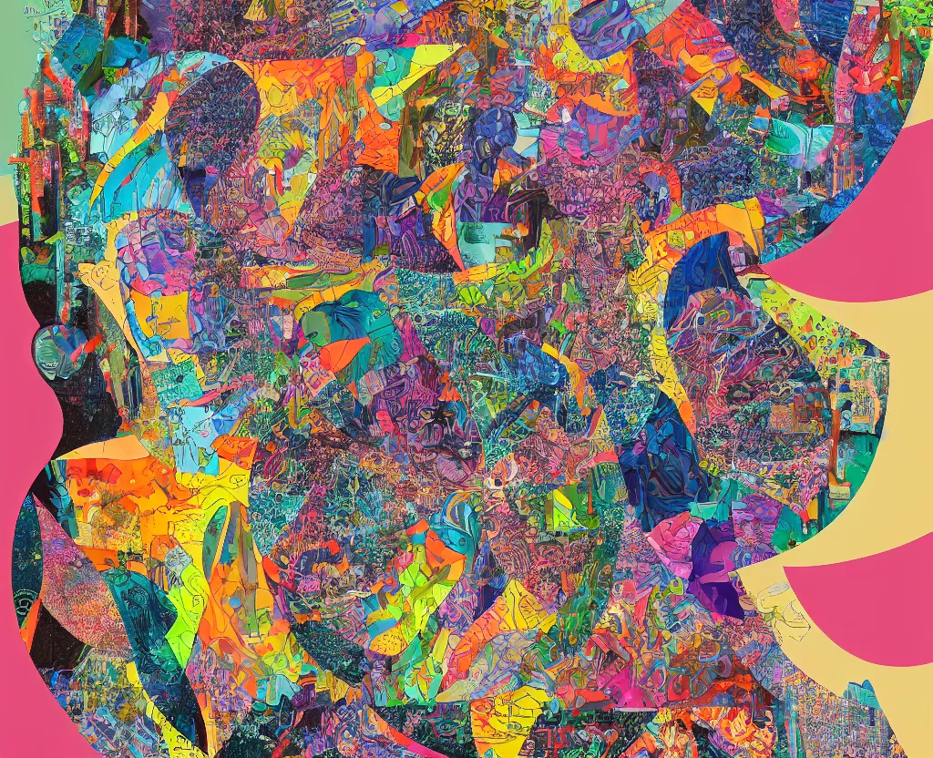 Prompt: illustrated collage of multi - dimensional latent space. detailed, vibrant.