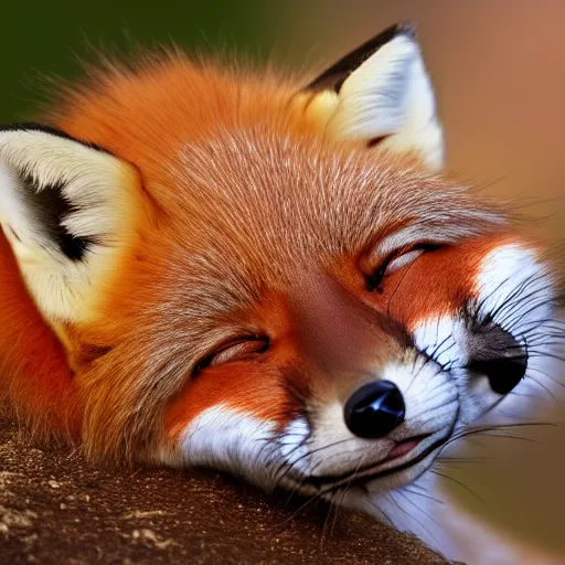 Prompt: photorealistic journalist closeup of a cute fox sleeping, bbc earth, hyperdetailed, super fluffy