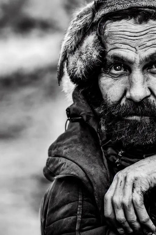 Prompt: Photo of Native Russian man Keeanu Reevees, portrait, skilled homeless, realistic, detailed, Keeanu Reevees, photorealistick, Sony A7R