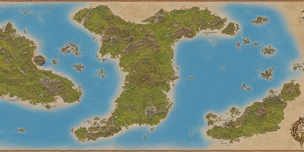 Image similar to a fantasy map of a large archipelago, 8 k