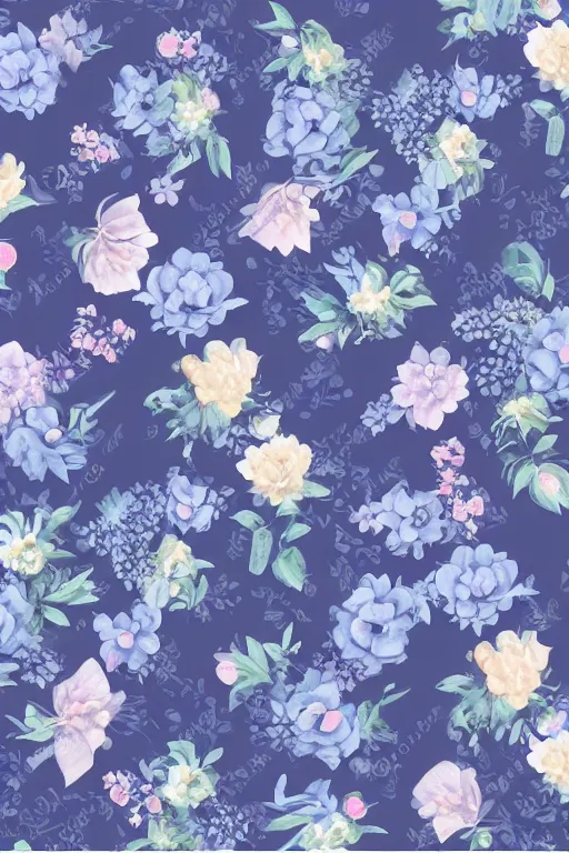 Prompt: beautiful digital matte painting of whimsical botanical illustration beautiful blue and gray flowers enchanted dark background dark contrast by lisa frank