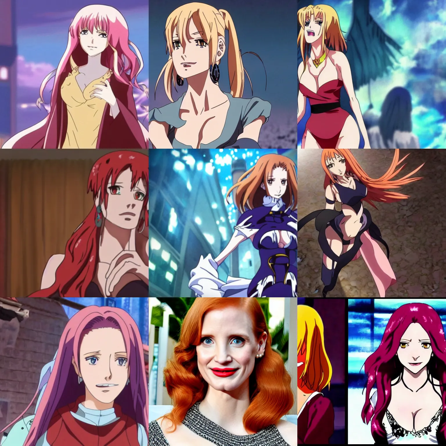 Prompt: Jessica Chastain in a Gibli anime movie