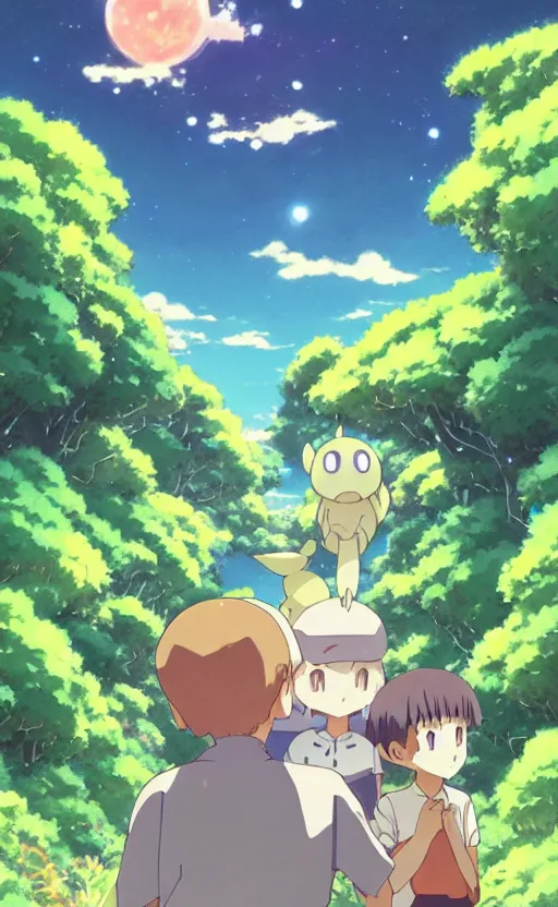 Prompt: a pocket monster go card from 1 9 5 0, illustration, clear sky background, lush landscape, concept art, anime key visual, trending pixiv fanbox, by wlop and greg rutkowski and makoto shinkai and studio ghibli and kyoto animation and ken sugimori, symmetrical facial features, short hair, hair down, a beetle trainer, box art